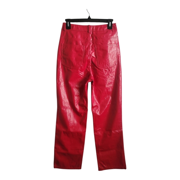 Glossy Red Straight Leg Faux Leather Pants - Picture 4 of 13